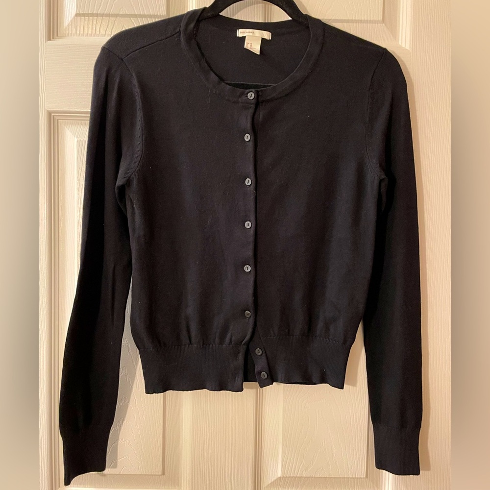 H&M Black Crew Neck Cardigan Sweater Knit Long Sleeve Classic